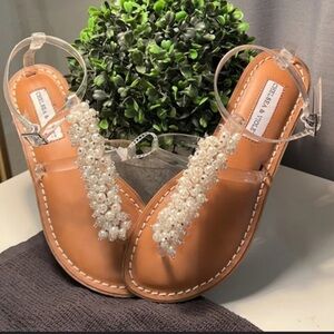 Chelsea & Violet Tan Sandals with Pearl Accents